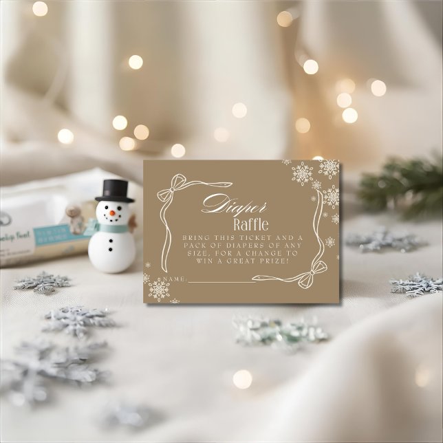 Cartão De Informações Chá de fraldas de Raffle Fralda marrom (Winter Brown Diaper Raffle Baby Shower Enclosure Card)