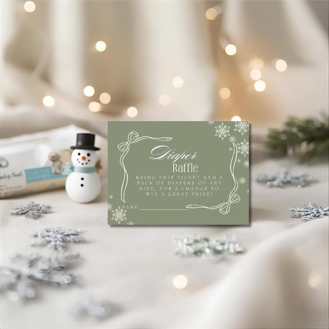 Cartão De Informações Chá de fraldas de Raffle Fralda Verde de inverno (Winter Green Diaper Raffle Baby Shower Enclosure Card)