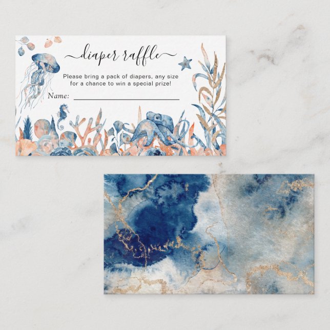 Cartão De Informações Chá de fraldas de Raffle submarino entalado (Frente/Verso)