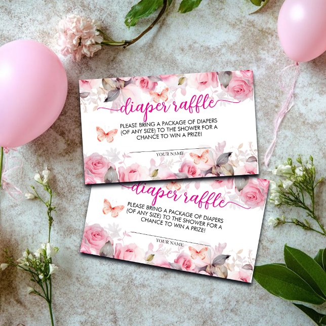 Cartão De Informações Chá de fraldas de Rosas de pincel fralda Raffle (Criador carregado)