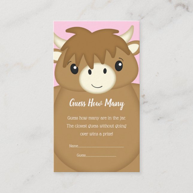 Cartão De Informações Chá de fraldas de Vaca do Land da Escócia rosa (Frente)