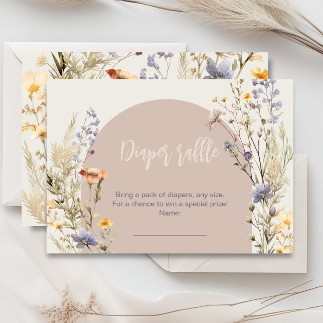 Cartão De Informações Chá de fraldas de vassoura elegante de flores silv (Little wildflower baby shower invitation rustic boho watercolor botanical meadow, baby in bloom)