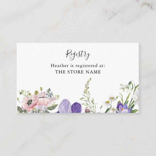 Cartão De Informações Chá de fraldas de Wildflower (Frente)