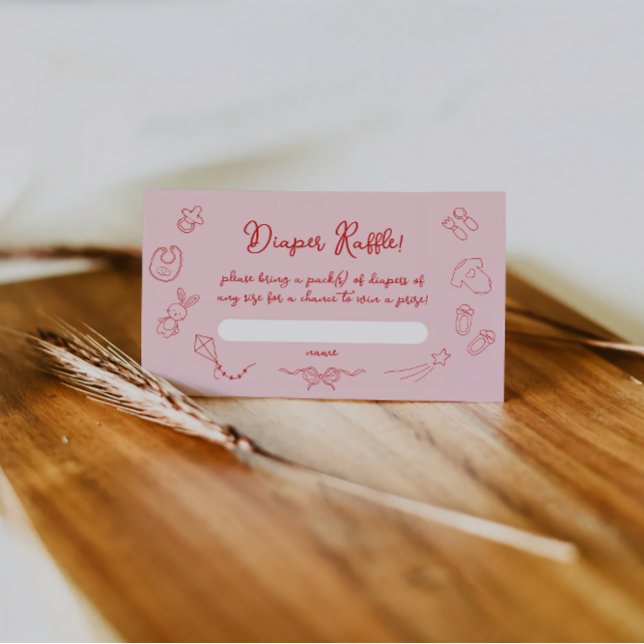 Cartão De Informações Chá de fraldas Desenhado Mão, Arco Rapariga Fralda (Criador carregado)