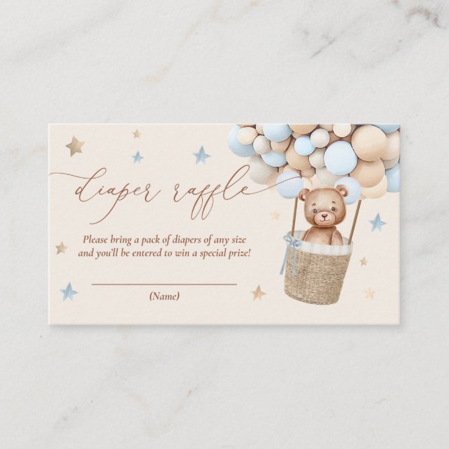 Cartão De Informações Chá de fraldas do Balão do Urso Teddy Raffle (Frente)