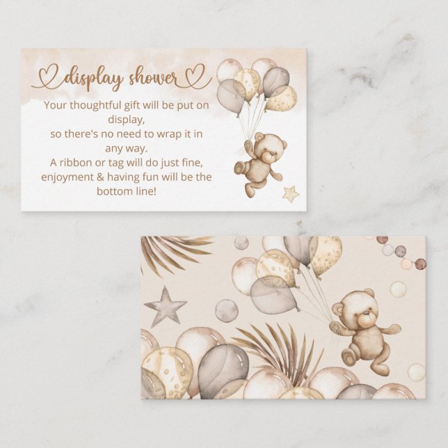 Cartão De Informações Chá de fraldas do Urso Bebê (Frente/Verso)