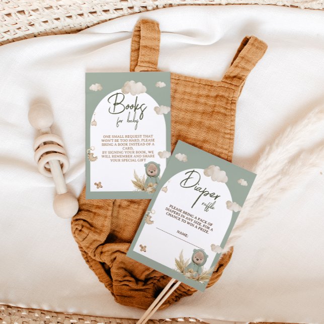 Cartão De Informações Chá de fraldas do Urso de Boho da fralda Raffle (Criador carregado)