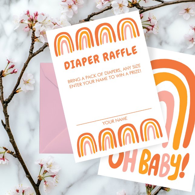 Cartão De Informações Chá de fraldas Doce Laranja Arco-Íris PERSONALIZAD (OH BABY SHOWER Sweet Orange Rainbow CUSTOM Enclosure Card Diaper Raffle
)