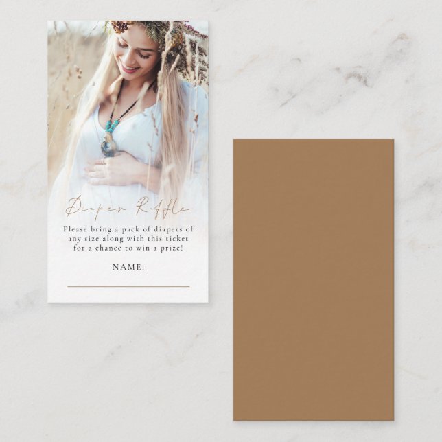 Cartão De Informações Chá de fraldas Dourada Raffle Fralda Sobreposição  (Frente/Verso)