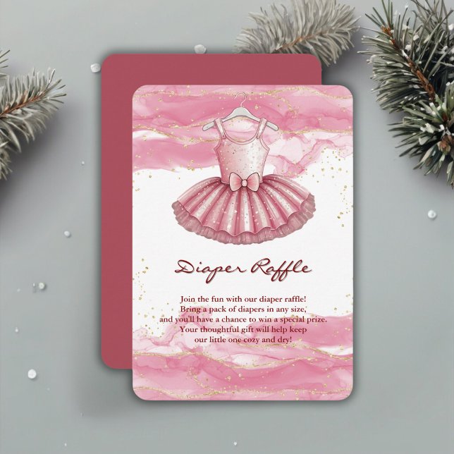 Cartão De Informações Chá de fraldas Dourado de Brilhos Tutu Rosa (Criador carregado)