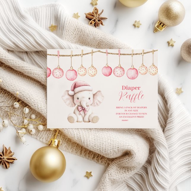 Cartão De Informações Chá de fraldas Elefante Rosa de Natal Raffle (Criador carregado)