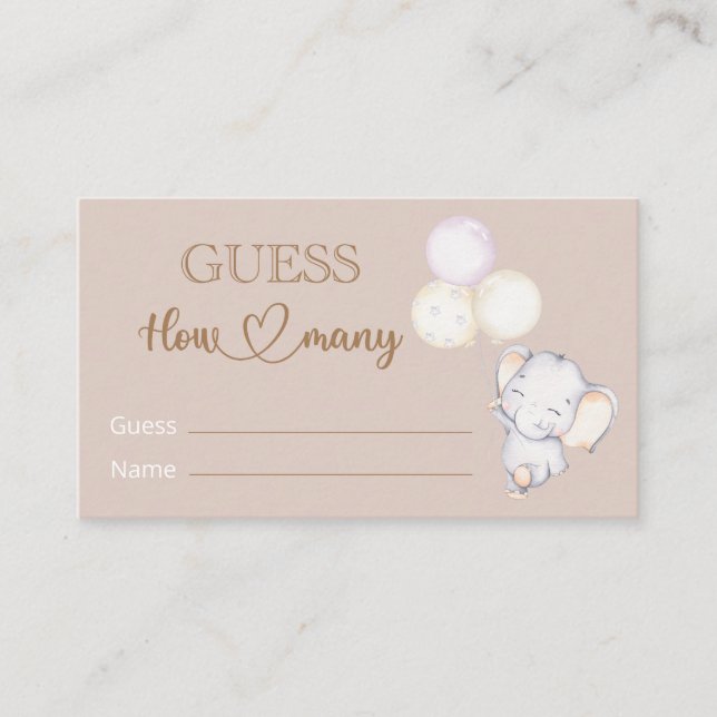 Cartão De Informações Chá de fraldas Elegante Adivinha Quantos (Frente)