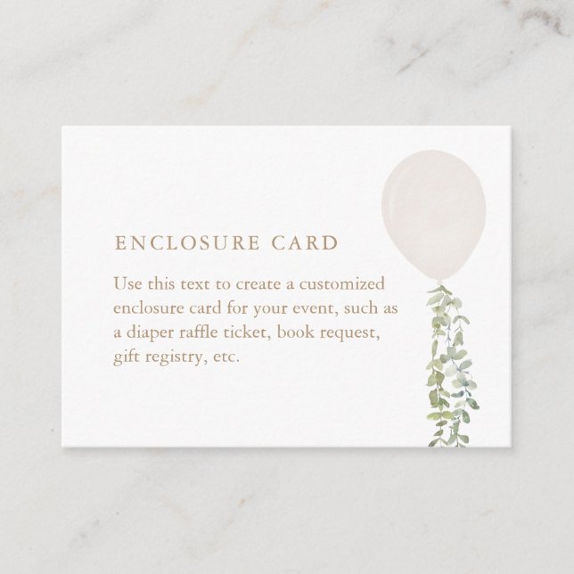 Cartão De Informações Chá de fraldas Eucalyptus de Balão Branco (Frente)