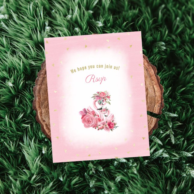 Cartão De Informações Chá de fraldas Flamingo Ballerina rosa RSVP (Criador carregado)