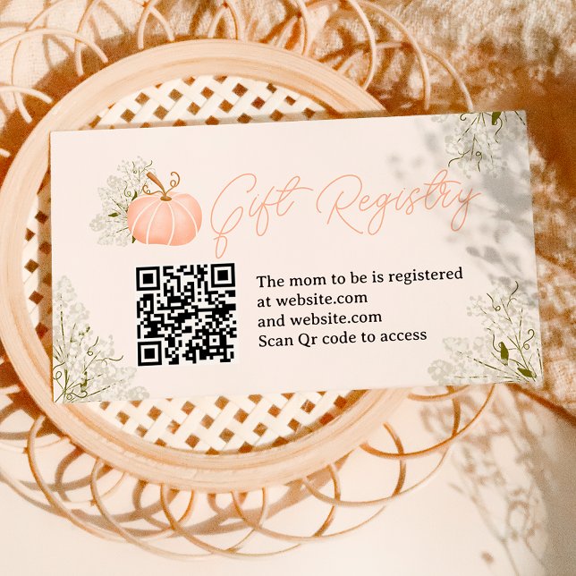 Cartão De Informações Chá de fraldas floral de abóbora rosa (Pink pumpkin floral registry baby shower enclosure card)