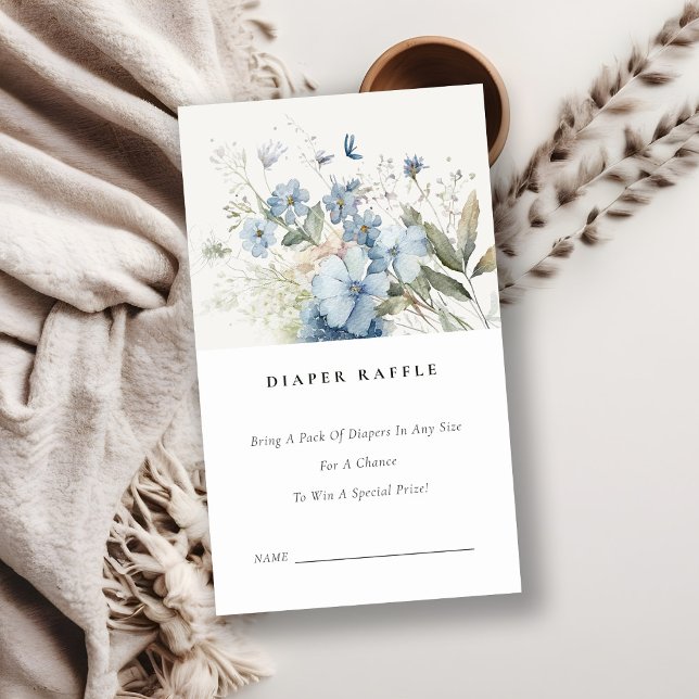 Cartão De Informações Chá de fraldas Floral Fralda Raffle Azul Chic Dusk (Criador carregado)