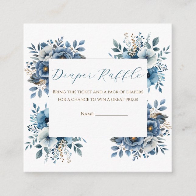 Cartão De Informações Chá de fraldas Floral Moderno Azul (Frente)