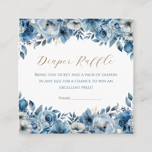 Cartão De Informações Chá de fraldas Floral Moderno Azul (Frente)