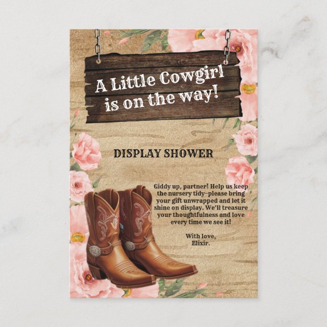Cartão De Informações Chá de fraldas Floral Russo Cowgirl Boots (Frente)