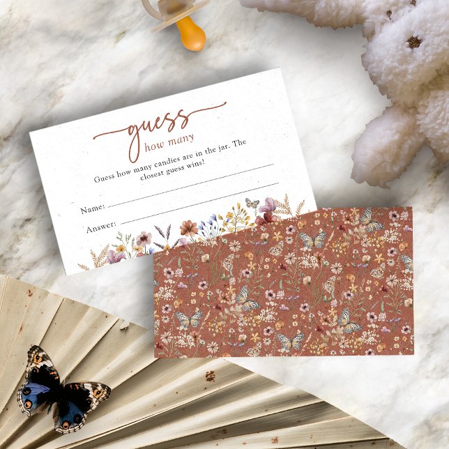 Cartão De Informações Chá de fraldas Floral Terracotta Boho (Terracotta Boho Floral Guess How Many Baby Shower Enclosure Card by Painted Paperie
)