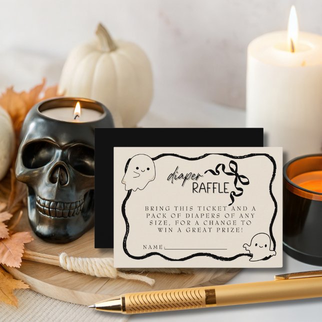 Cartão De Informações Chá de fraldas Fralda Raffle Coquette Little Boo (Coquette Little Boo bow Diaper Raffle Baby Shower Enclosure Card)