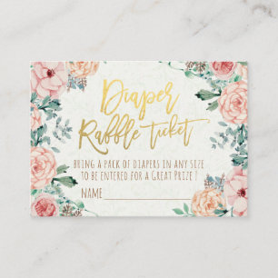 Cartão De Informações Chá de fraldas Fralda Raffle Ticket Watercolor Flo