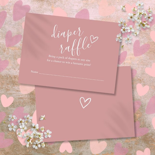 Cartão De Informações Chá de fraldas Fralda rosa Dusty Rosa Raffle (Dusty Rose Pink Diaper Raffle Baby Shower Enclosure Card)