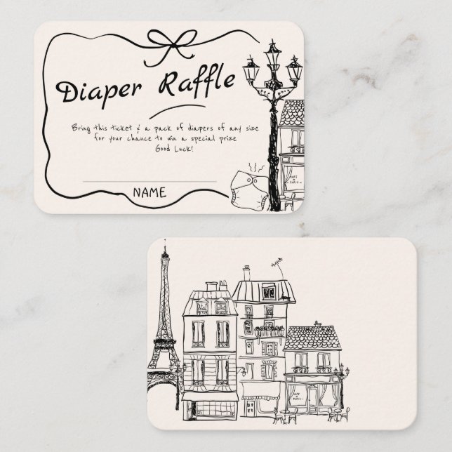 Cartão De Informações Chá de fraldas Francês de Bonjour Bebe Drawn (Frente/Verso)