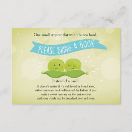 Cartão De Informações Chá de fraldas gêmeo Traga um livro Duas Ervilhas 