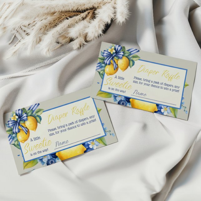 Cartão De Informações Chá de Fraldas Little Sweetie Blue Bow Lemon Baby  (Criador carregado)