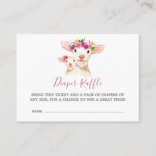 Cartão De Informações Chá de fraldas Mãe E Carneiro Fralda Raffle (Frente)