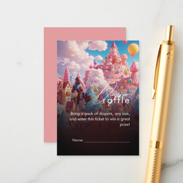 Cartão De Informações Chá de fraldas Mágico do Mundo Candy (Frente/Verso In Situ)