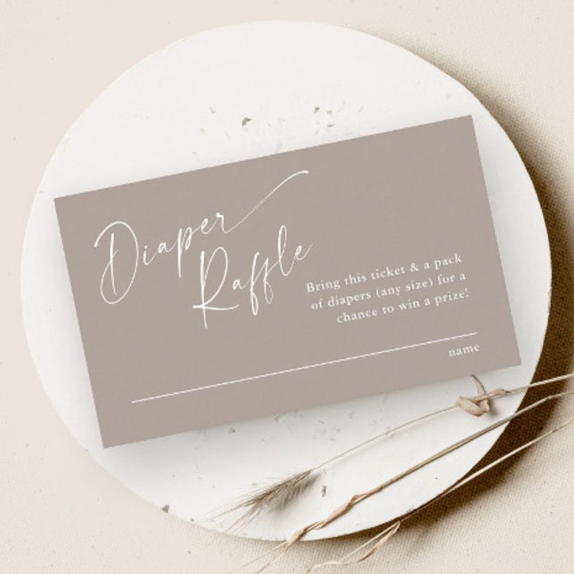Cartão De Informações Chá de fraldas Neutro de Fralda de Script Raffle (Modern script gender neutral boho baby shower diaper raffle enclosure card.)