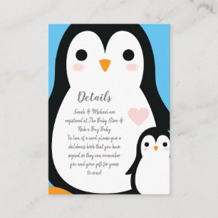 Cartão De Informações Chá de fraldas Pinguim Gelado - Menino Azul