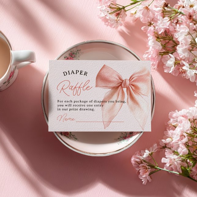 Cartão De Informações Chá de fraldas Raffle Fralda Arco coquetel (Blush Coquette Bow Diaper Raffle Baby Shower Enclosure Card)
