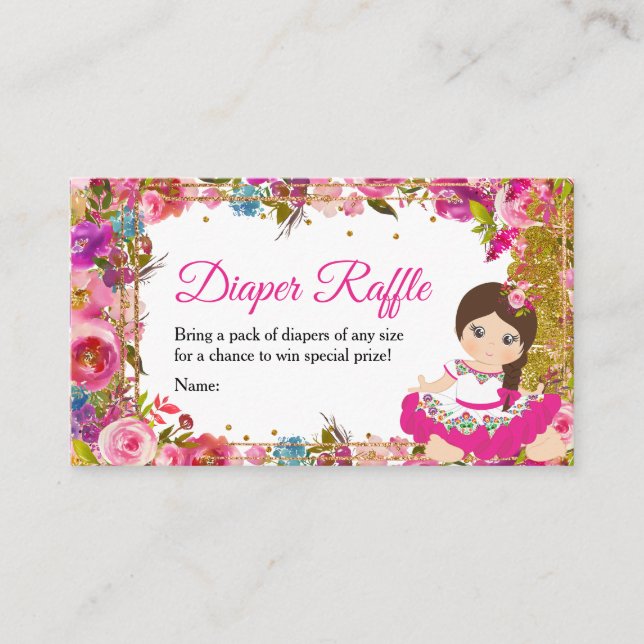 Cartão De Informações Chá de fraldas Raffle, Fralda Fiesta Moça Mexicana (Frente)