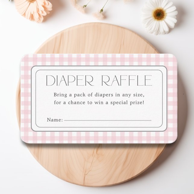 Cartão De Informações Chá de fraldas Rosa Gingham Girl Raffle (Pink Gingham Girl Baby Shower Diaper Raffle Enclosure Card)