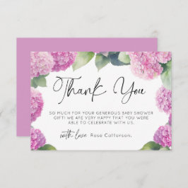 Cartão De Informações Chá de fraldas Rosa Hydrangea Obrigado