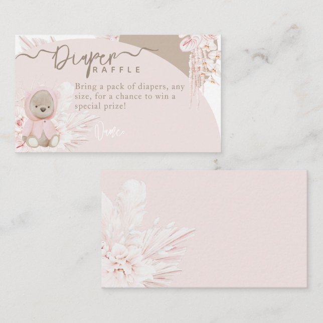 Cartão De Informações Chá de fraldas Rosa-Rosa do Urso Moderno do Teddy (Frente/Verso)