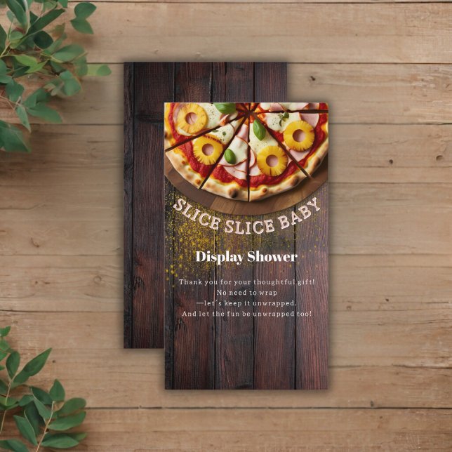 Cartão De Informações Chá de fraldas Rustic Slice Pizza Slice (Criador carregado)