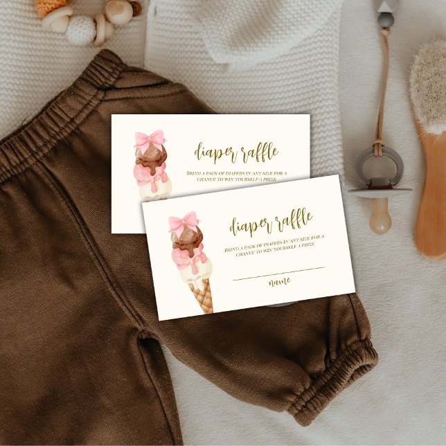 Cartão De Informações Chá de fraldas Sorvete Scoop Fralda Raffle (The Scoop Bow Ice Cream Diaper Raffle Baby Shower Enclosure Card)