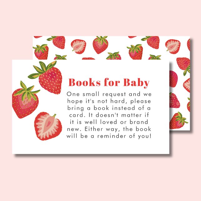 Cartão De Informações Chá de fraldas Strawberry Girls (Strawberry Baby Shower Book Request Enclosure Card)