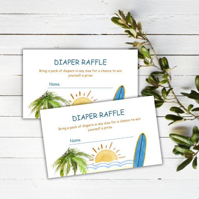 Cartão De Informações Chá de fraldas Tropical Sunshine Fralda Raffle (Sunshine Tropical Surf Diaper Raffle Baby Shower Enclosure Card)