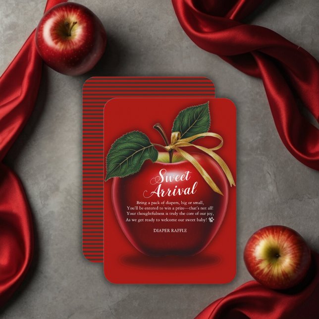 Cartão De Informações Chá de fraldas Vermelho da Apple, doce chegada (Criador carregado)