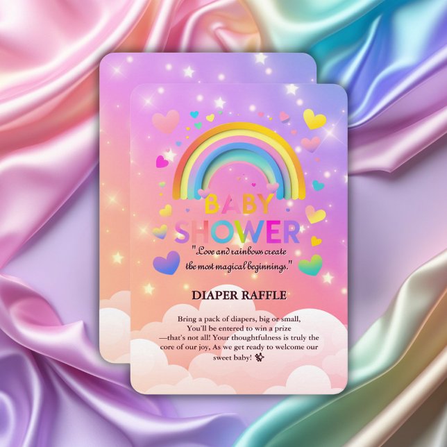 Cartão De Informações Chá de fraldas Whimsical Hearts & Rainbows (Criador carregado)