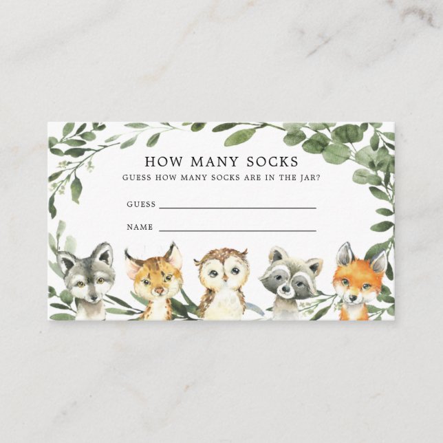 Cartão De Informações Chá de fraldas Woodland Adivinha Quantas Cartas Me (Frente)