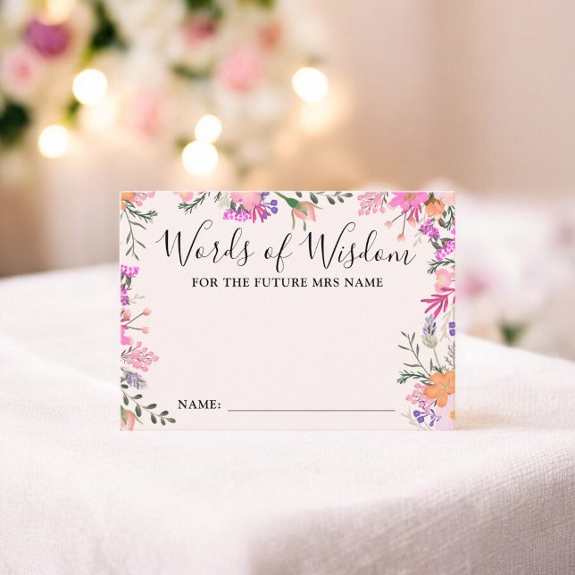 Cartão De Informações Chá de Noiva Boho Floral Palavras de Sabedoria (Boho Floral Words of Wisdom Bridal Shower Enclosure Card)