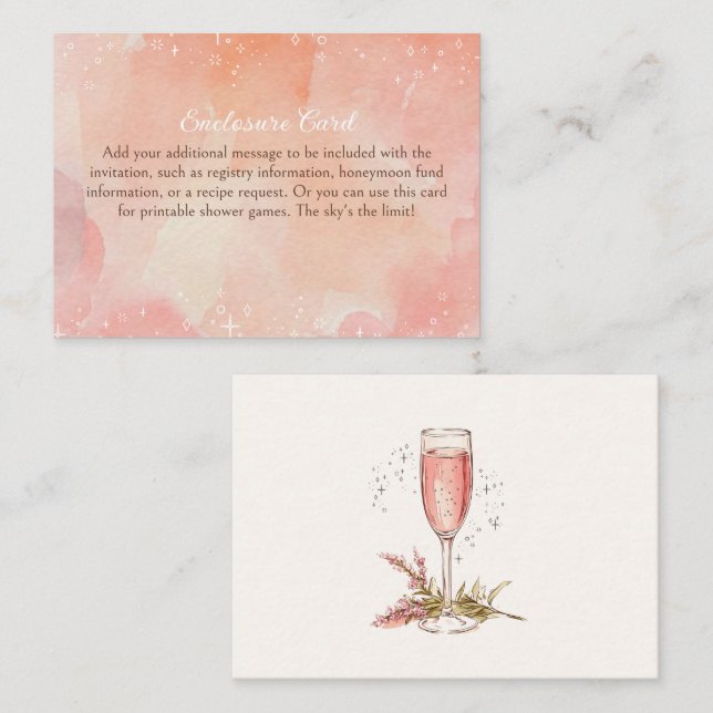 Cartão De Informações Chá de Noiva com Champanhe e Pêssego (Frente/Verso)