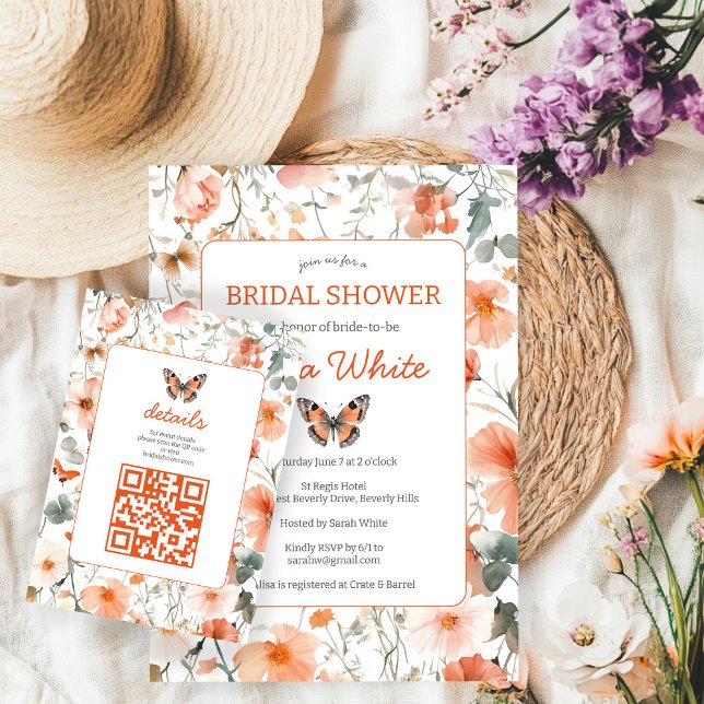 Cartão De Informações Chá de Noiva em Aquarela Prado das Borboletas códi (Butterfly Meadow Watercolor Bridal Shower CUSTOM Enclosure Card
)