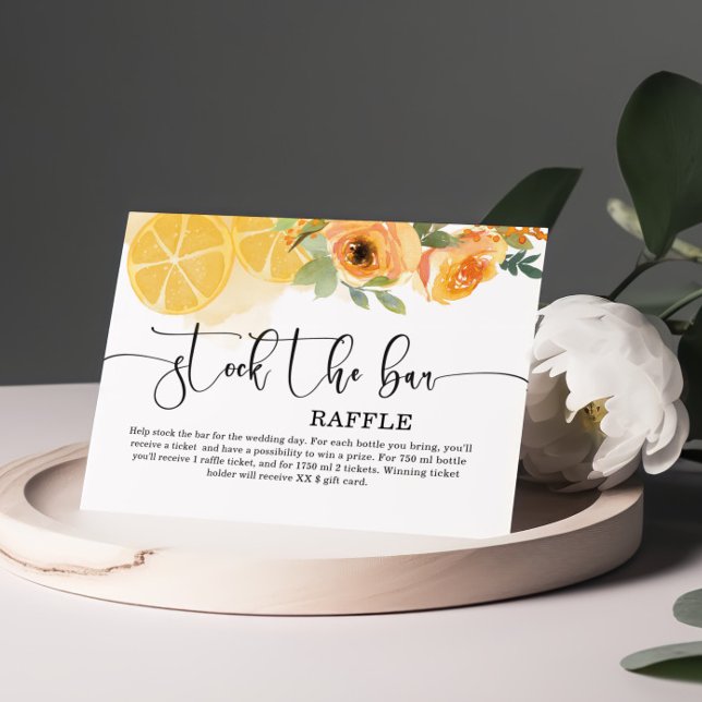 Cartão De Informações Chá de Noiva Floral e Limões Abastece o bar (Criador carregado)